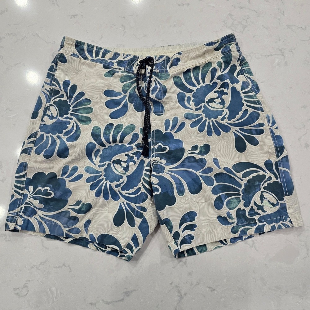 Tommy Bahama Relax Mens Floral Swim Trunks Blue Cream Tropical Board Shorts